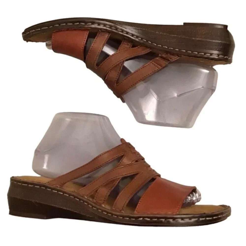 Naturalizer 9.5 Leather Sandals Strappy Slides Women’s Comfort Shoes Two Tone